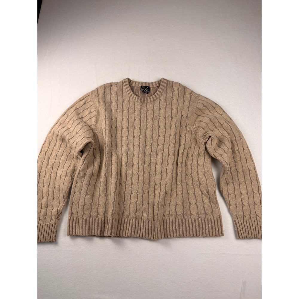Jos. A. Bank Mens Tan Lambswool Blend Cable Knit Crewneck Sweater Large